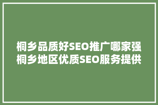桐乡品质好SEO推广哪家强桐乡地区优质SEO服务提供商