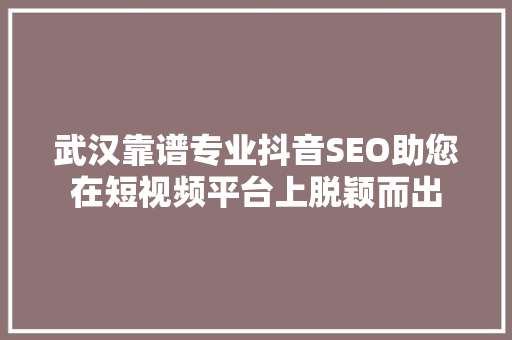武汉靠谱专业抖音SEO助您在短视频平台上脱颖而出