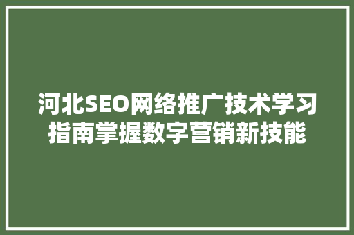 河北SEO网络推广技术学习指南掌握数字营销新技能