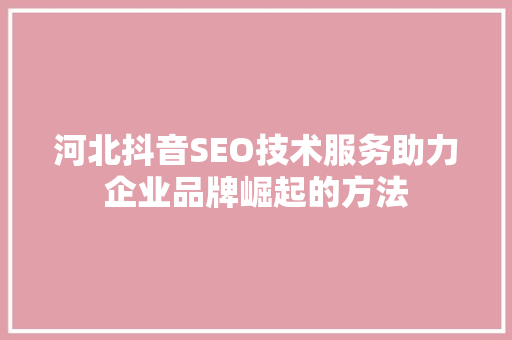 河北抖音SEO技术服务助力企业品牌崛起的方法