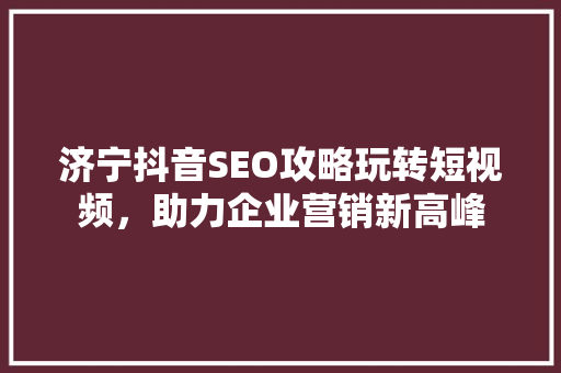 济宁抖音SEO攻略玩转短视频，助力企业营销新高峰