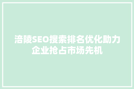 涪陵SEO搜索排名优化助力企业抢占市场先机