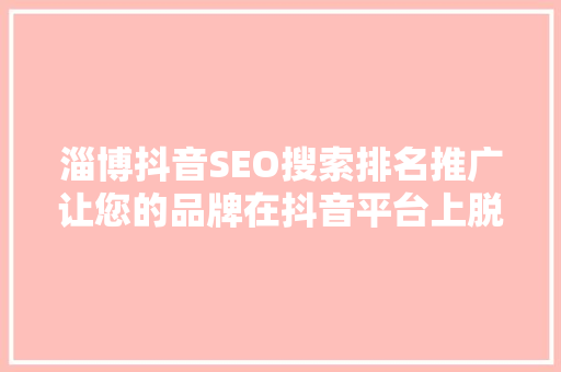 淄博抖音SEO搜索排名推广让您的品牌在抖音平台上脱颖而出