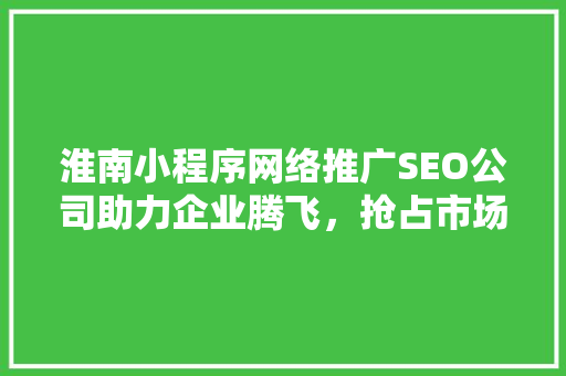 淮南小程序网络推广SEO公司助力企业腾飞，抢占市场先机