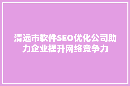 清远市软件SEO优化公司助力企业提升网络竞争力