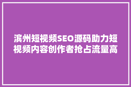 滨州短视频SEO源码助力短视频内容创作者抢占流量高地