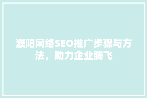 濮阳网络SEO推广步骤与方法，助力企业腾飞