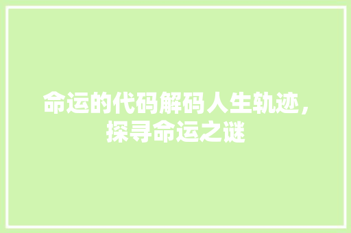 命运的代码解码人生轨迹，探寻命运之谜