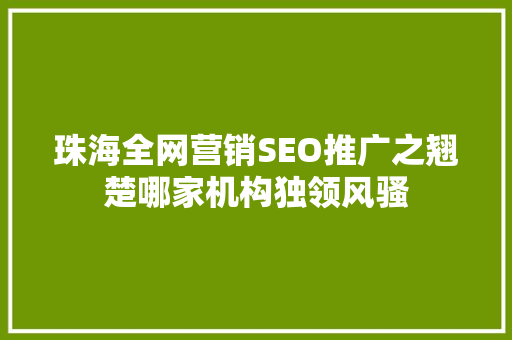 珠海全网营销SEO推广之翘楚哪家机构独领风骚