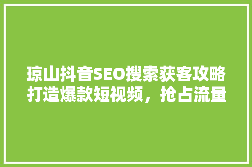 琼山抖音SEO搜索获客攻略打造爆款短视频，抢占流量高地