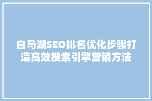 白马湖SEO排名优化步骤打造高效搜索引擎营销方法