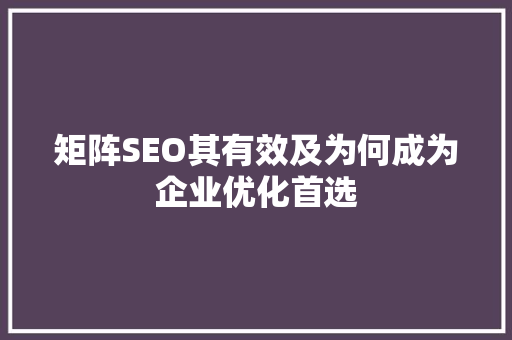 矩阵SEO其有效及为何成为企业优化首选
