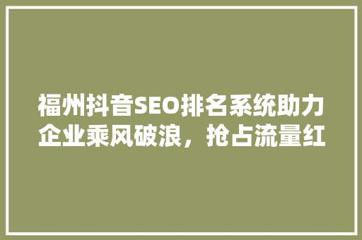 福州抖音SEO排名系统助力企业乘风破浪，抢占流量红利