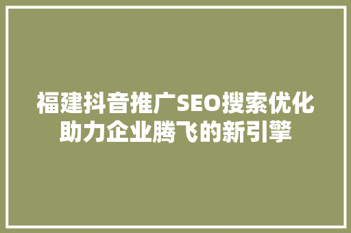 福建抖音推广SEO搜索优化助力企业腾飞的新引擎