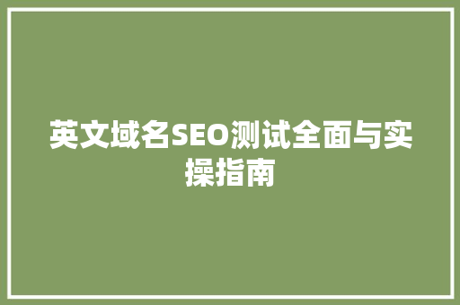 英文域名SEO测试全面与实操指南