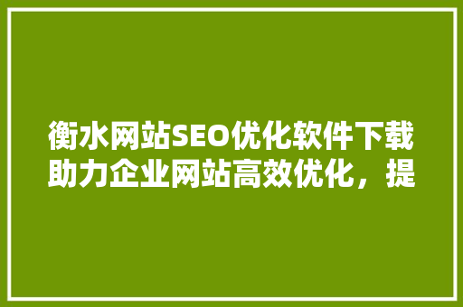 衡水网站SEO优化软件下载助力企业网站高效优化，提升在线竞争力