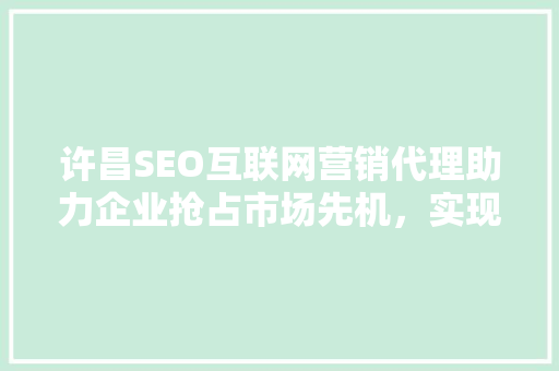 许昌SEO互联网营销代理助力企业抢占市场先机，实现品牌价值最大化