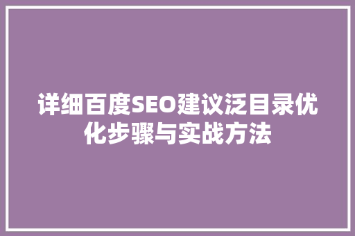 详细百度SEO建议泛目录优化步骤与实战方法