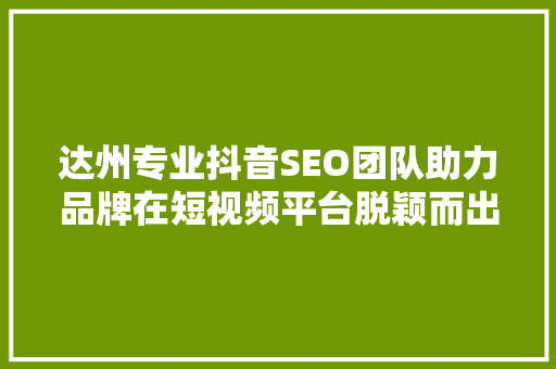 达州专业抖音SEO团队助力品牌在短视频平台脱颖而出