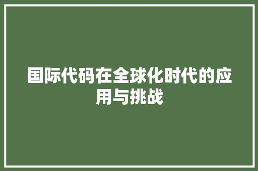 国际代码在全球化时代的应用与挑战