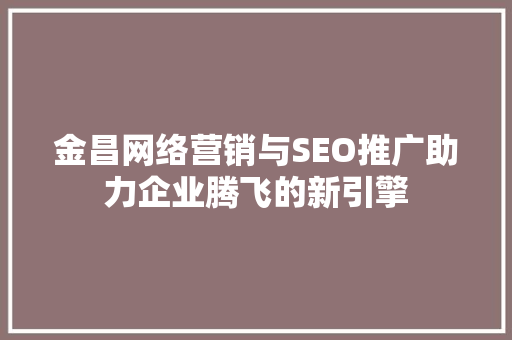 金昌网络营销与SEO推广助力企业腾飞的新引擎