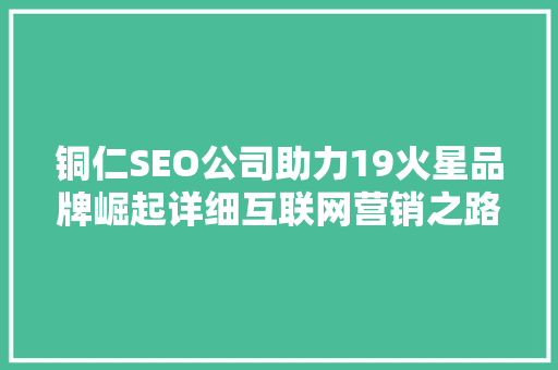 铜仁SEO公司助力19火星品牌崛起详细互联网营销之路