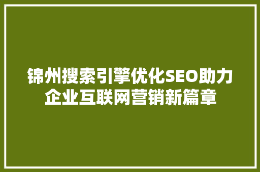 锦州搜索引擎优化SEO助力企业互联网营销新篇章