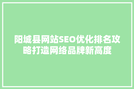 阳城县网站SEO优化排名攻略打造网络品牌新高度