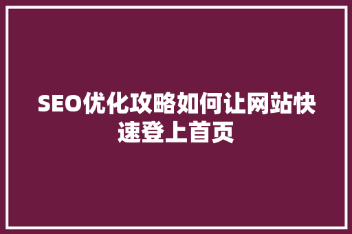 SEO优化攻略如何让网站快速登上首页