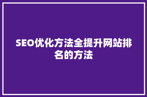 SEO优化方法全提升网站排名的方法
