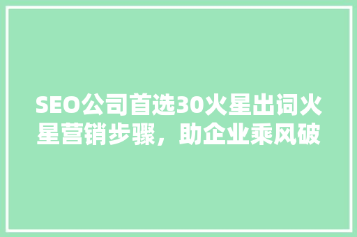 SEO公司首选30火星出词火星营销步骤，助企业乘风破浪