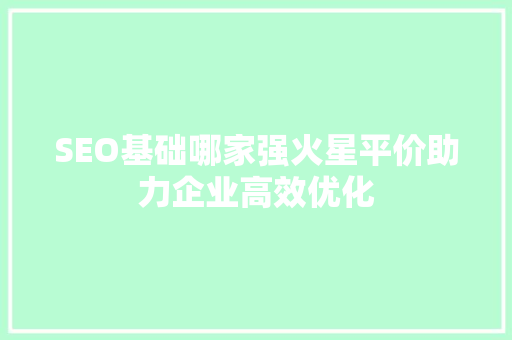 SEO基础哪家强火星平价助力企业高效优化