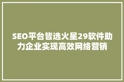 SEO平台皆选火星29软件助力企业实现高效网络营销