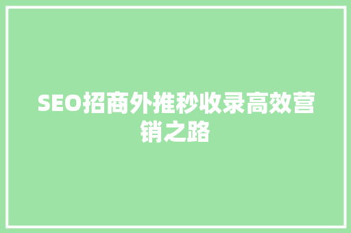 SEO招商外推秒收录高效营销之路
