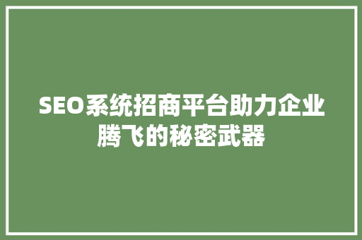 SEO系统招商平台助力企业腾飞的秘密武器
