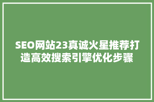 SEO网站23真诚火星推荐打造高效搜索引擎优化步骤