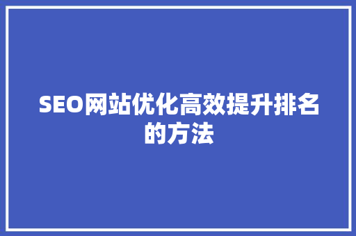 SEO网站优化高效提升排名的方法