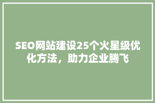 SEO网站建设25个火星级优化方法，助力企业腾飞