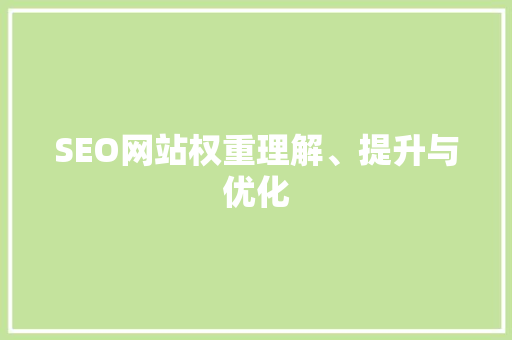 SEO网站权重理解、提升与优化