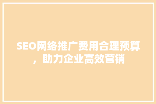 SEO网络推广费用合理预算，助力企业高效营销