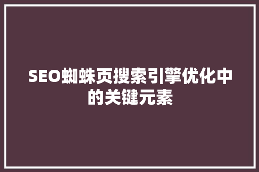 SEO蜘蛛页搜索引擎优化中的关键元素  第1张