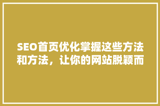 SEO首页优化掌握这些方法和方法，让你的网站脱颖而出
