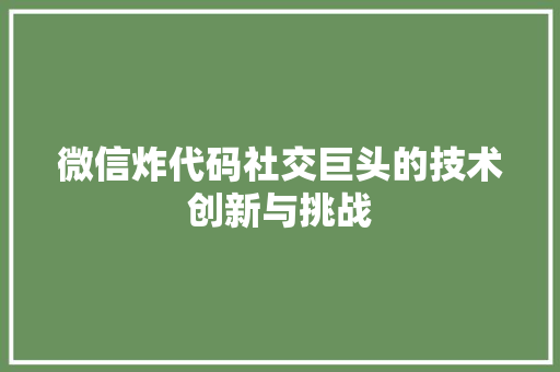 微信炸代码社交巨头的技术创新与挑战