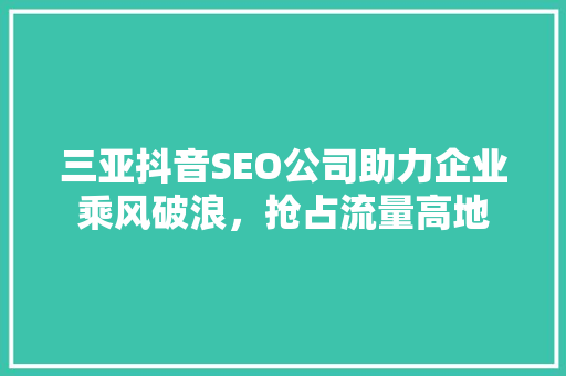 三亚抖音SEO公司助力企业乘风破浪，抢占流量高地