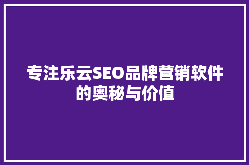 专注乐云SEO品牌营销软件的奥秘与价值