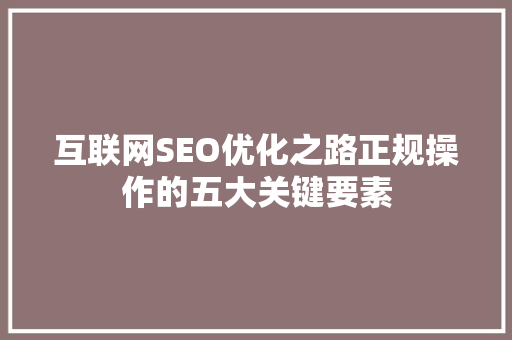 互联网SEO优化之路正规操作的五大关键要素