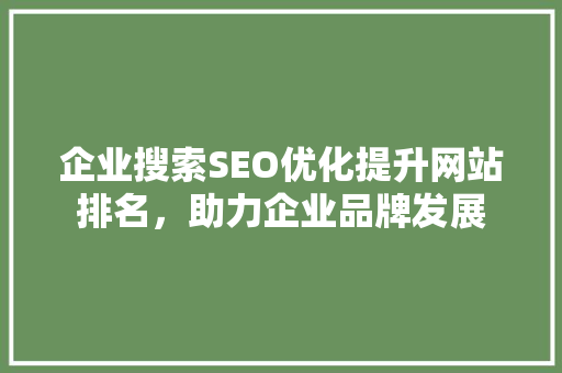 企业搜索SEO优化提升网站排名，助力企业品牌发展