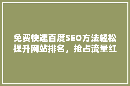 免费快速百度SEO方法轻松提升网站排名，抢占流量红利