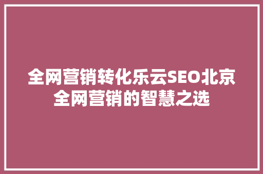 全网营销转化乐云SEO北京全网营销的智慧之选