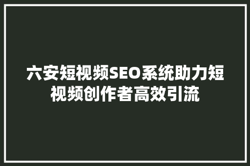 六安短视频SEO系统助力短视频创作者高效引流